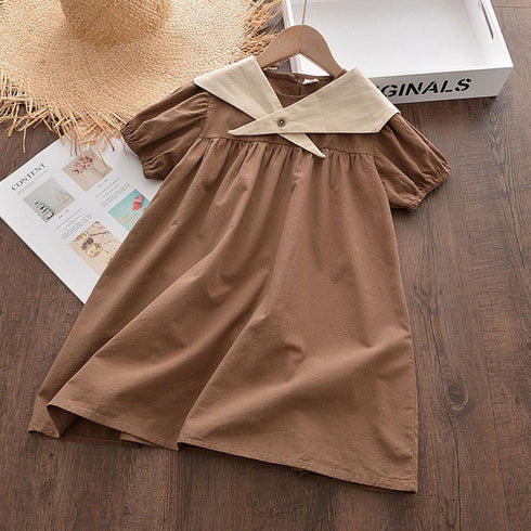 Girl's Navy Neck Detachable Summer Dress